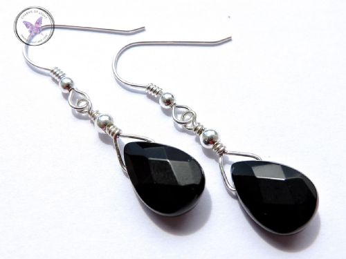 Black Onyx Faceted Teardrop Earrings